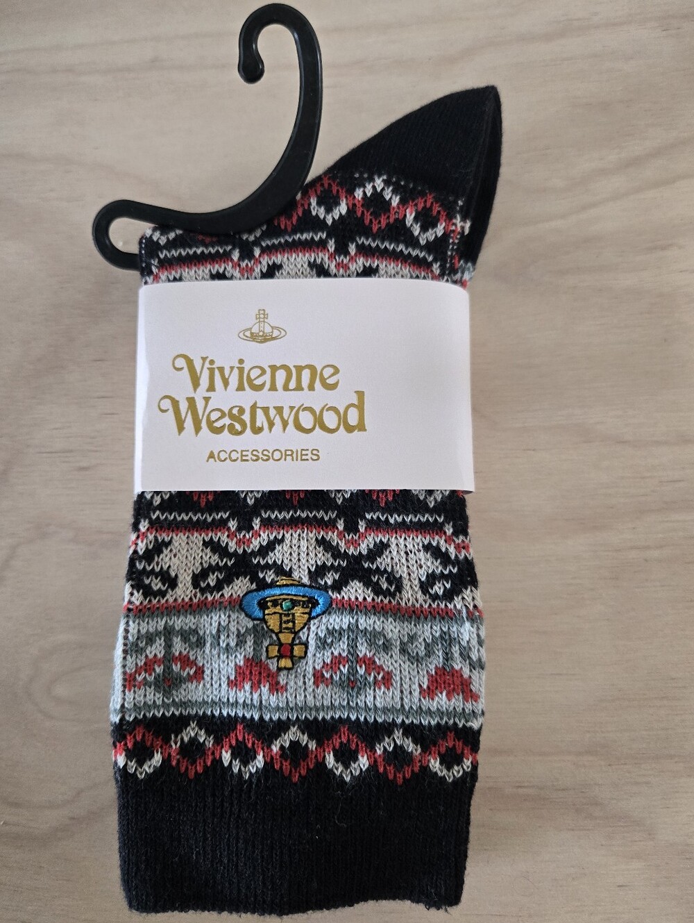 NWT VIVIENNE WESTWOOD Black, Gray & Red Nordic Patterned Crew Socks